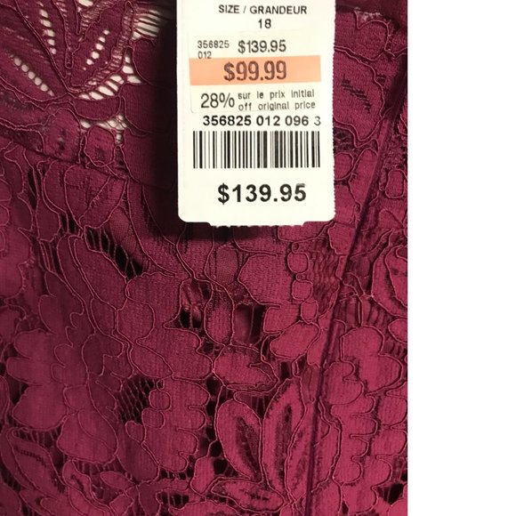 NWT 18 PLUS SIZE Le Chateau Deep Wine Plum Fit Flare Skater Lace Dress Formal - Picture 6 of 7